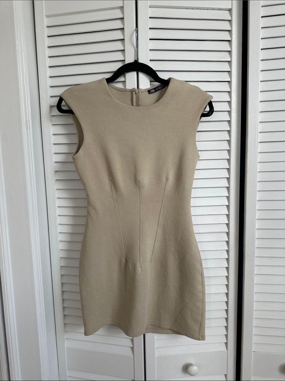 Zara Beige Sleeveless Sculpted Mini Dress